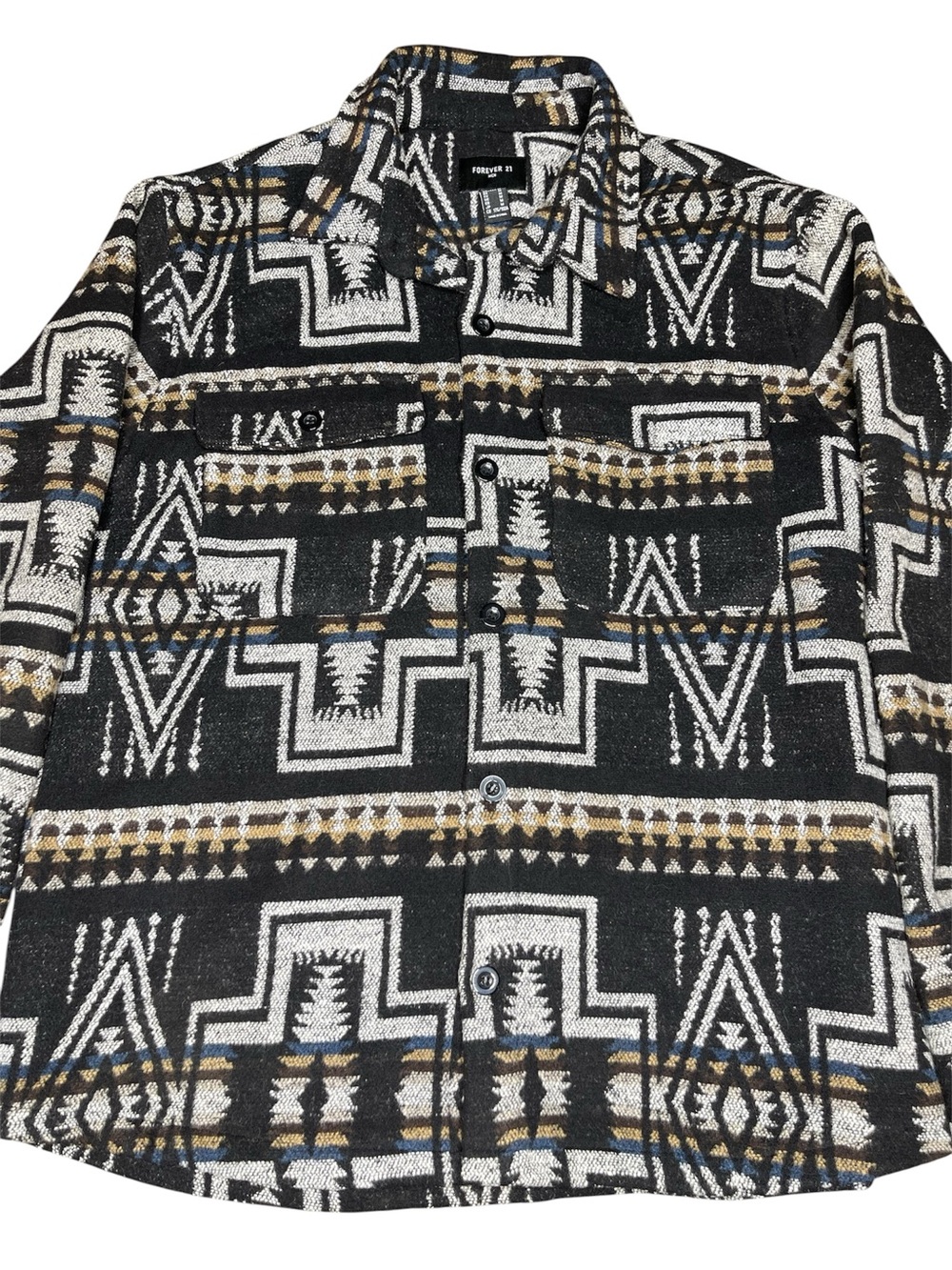Forever 21 Men's Geometric Print Shirt Jacket - Black, White & Gold Accent